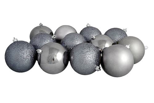 Northlight 12ct Gray Shatterproof 4-finish Christmas Ball Ornaments 4" In Gray