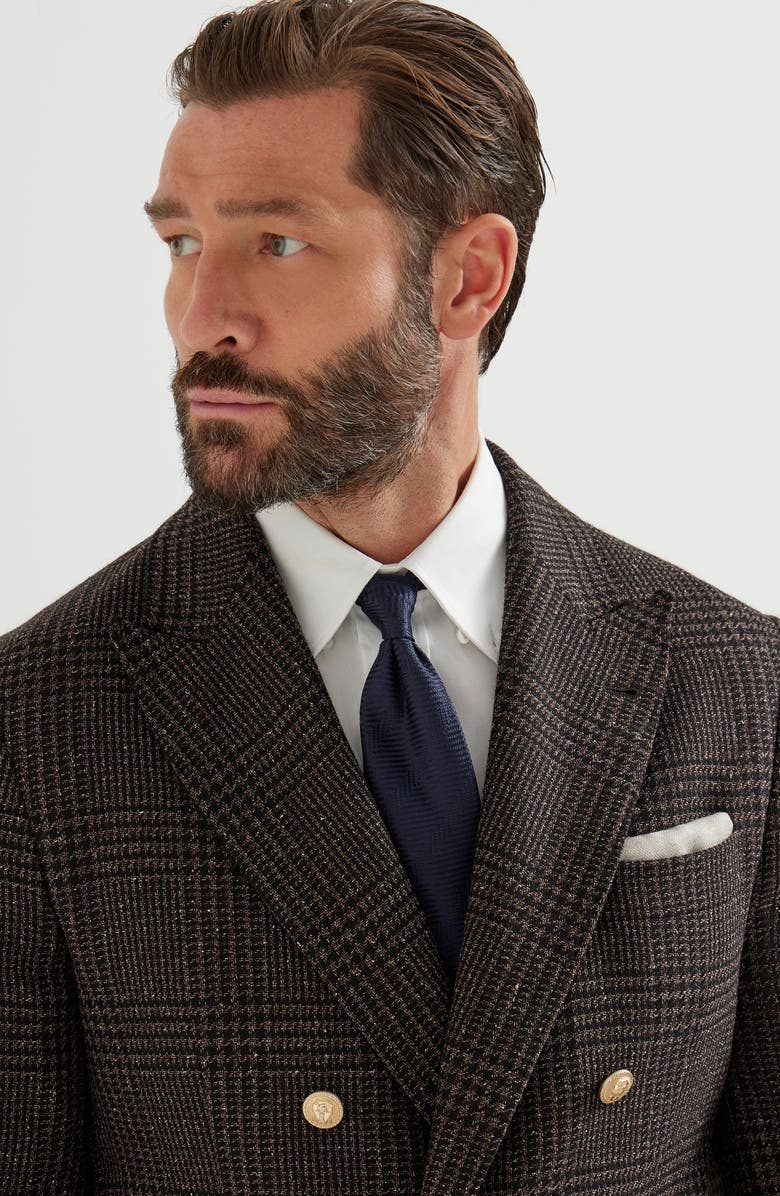 Brunello Cucinelli Prince of Wales deconstructed blazer, Alternate, color, Brown