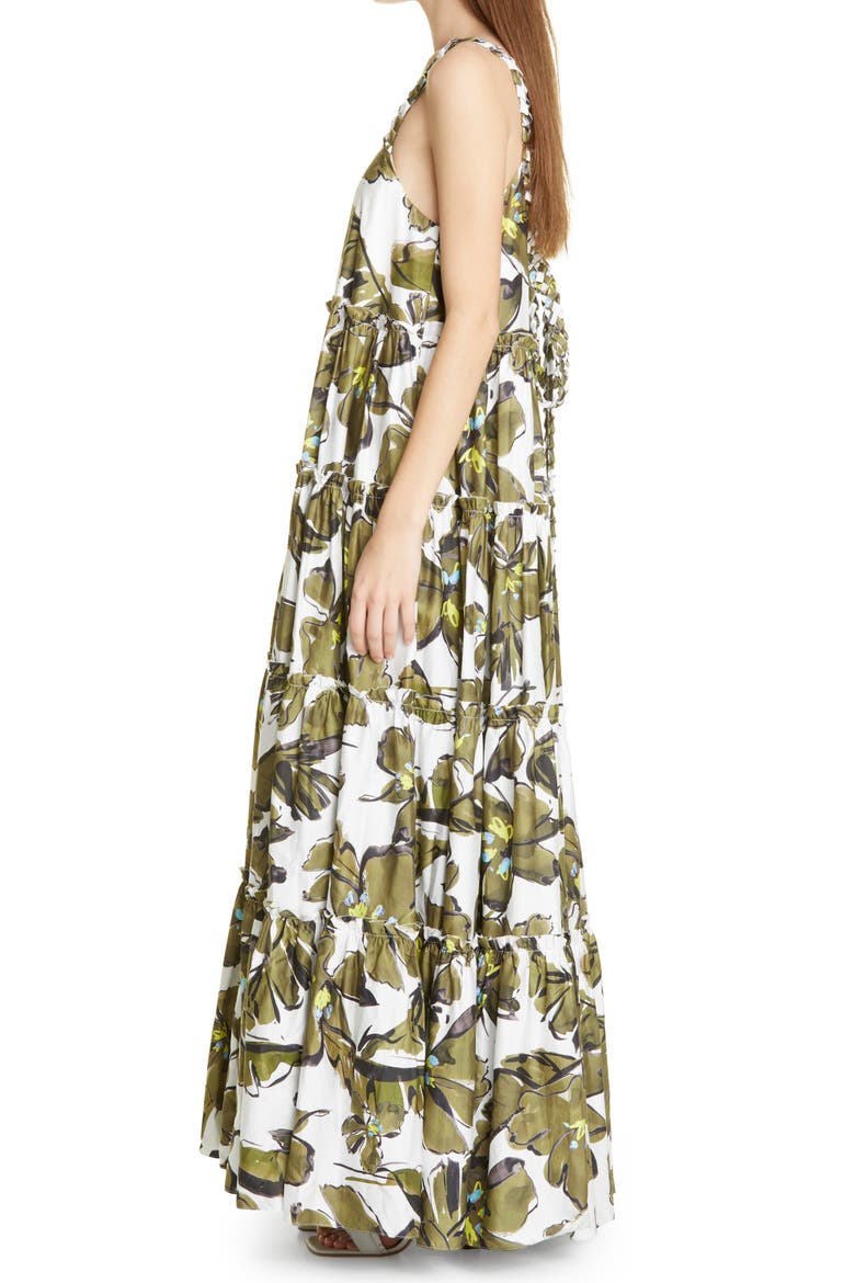 Oasis Horizon Floral Tiered Cotton Maxi Sundress, Alternate, color, HORIZON OLIVE FLORAL
