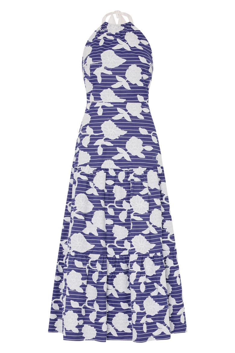 Hayden Floral Embroidered Halter Midi Dress, Alternate, color, BLUE/ WHITE