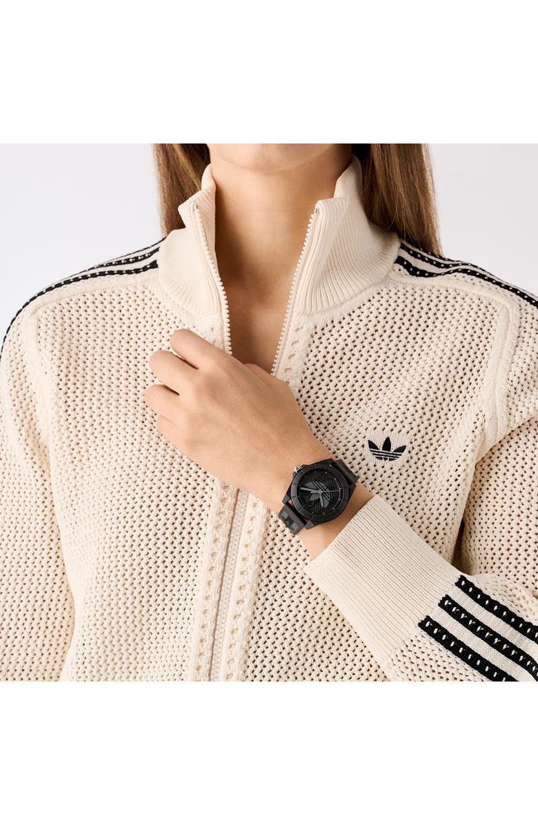 adidas AO Street Project 4 Black Logo Tread Dial Resin Strap Watch, 41mm, Alternate, color, 