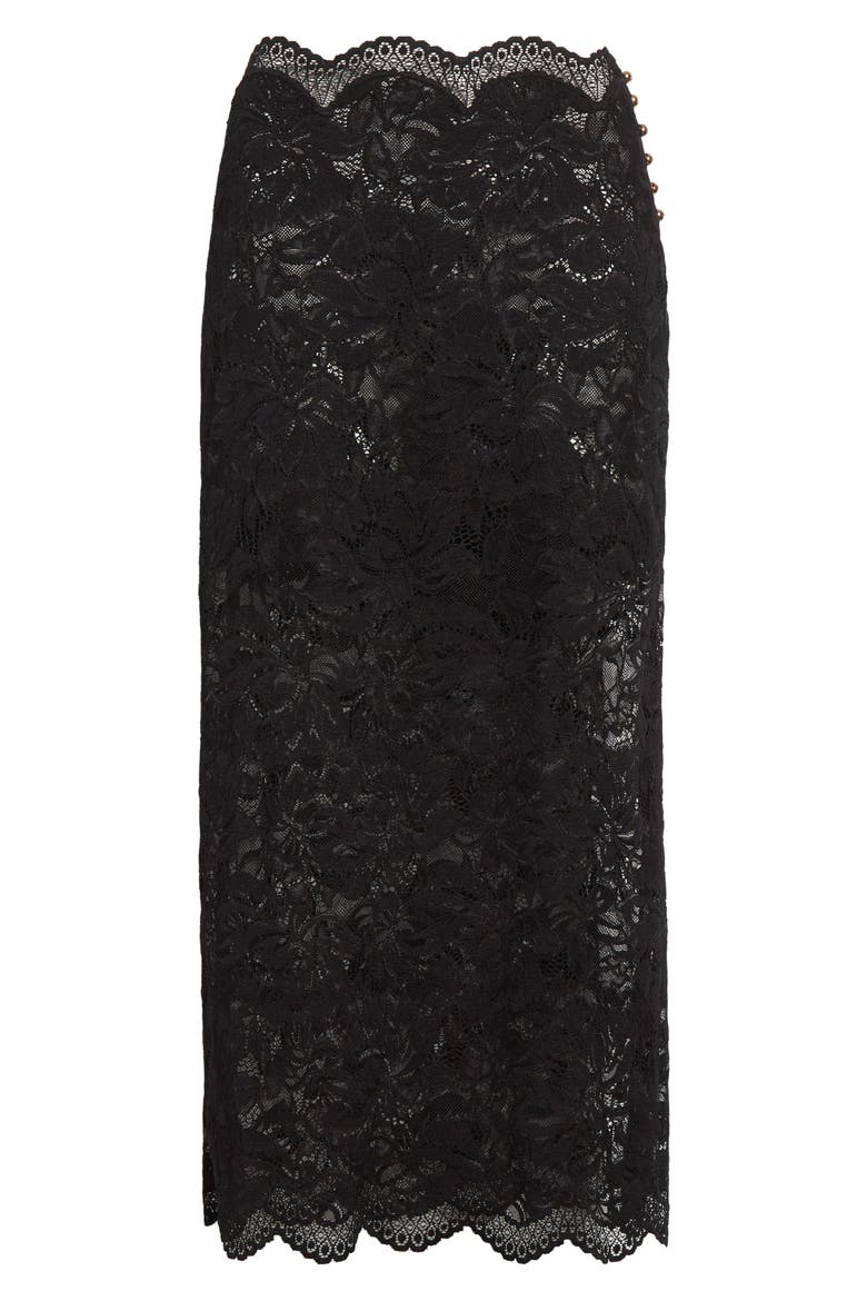 Stretch Lace Midi Skirt, Alternate, color, BLACK