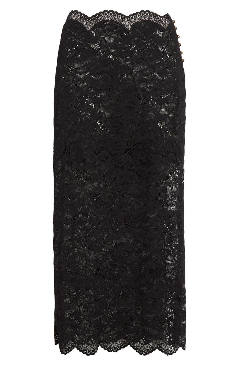Rabanne Stretch Lace Midi Skirt, Alternate, color, Black