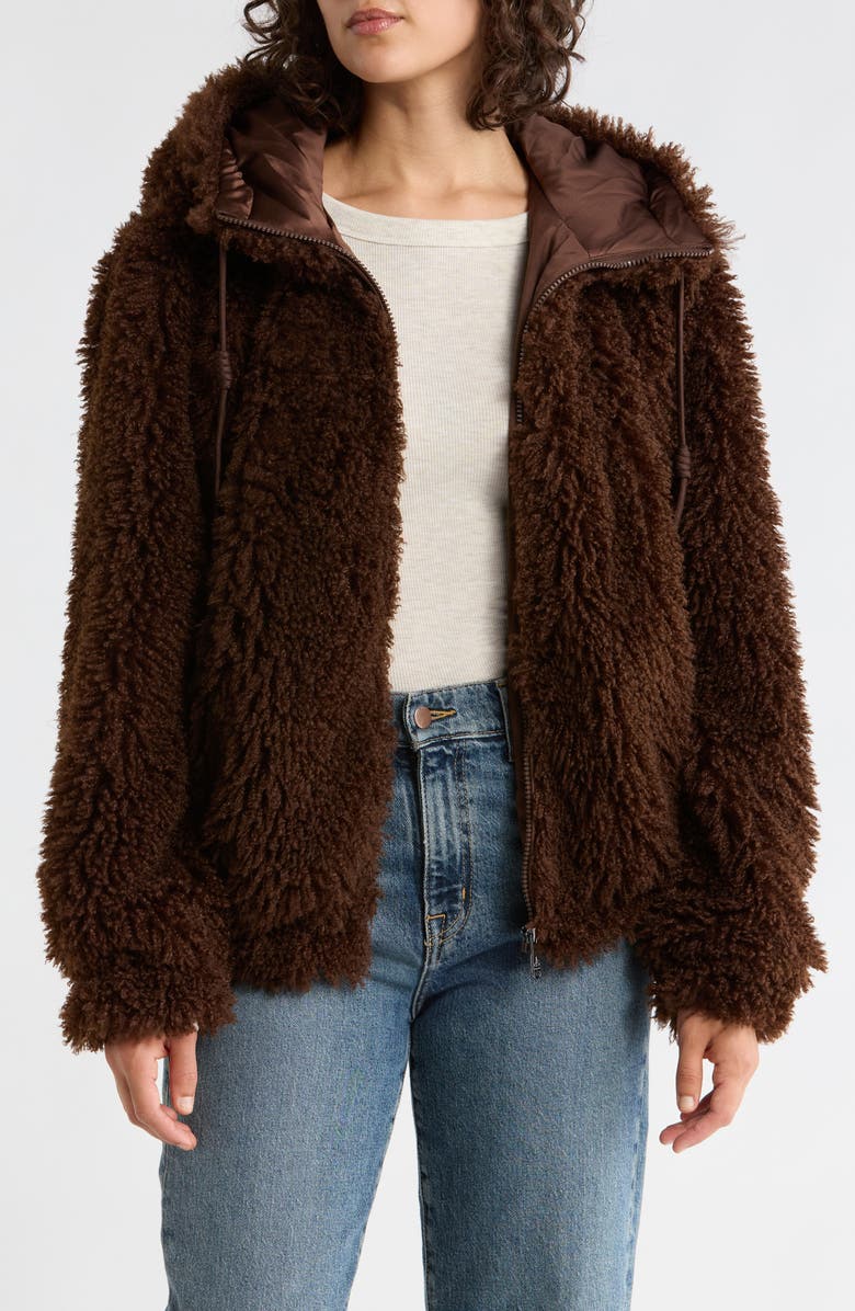 Sam Edelman Teddy Faux Shearling Hooded Jacket, Main, color, Chocolate