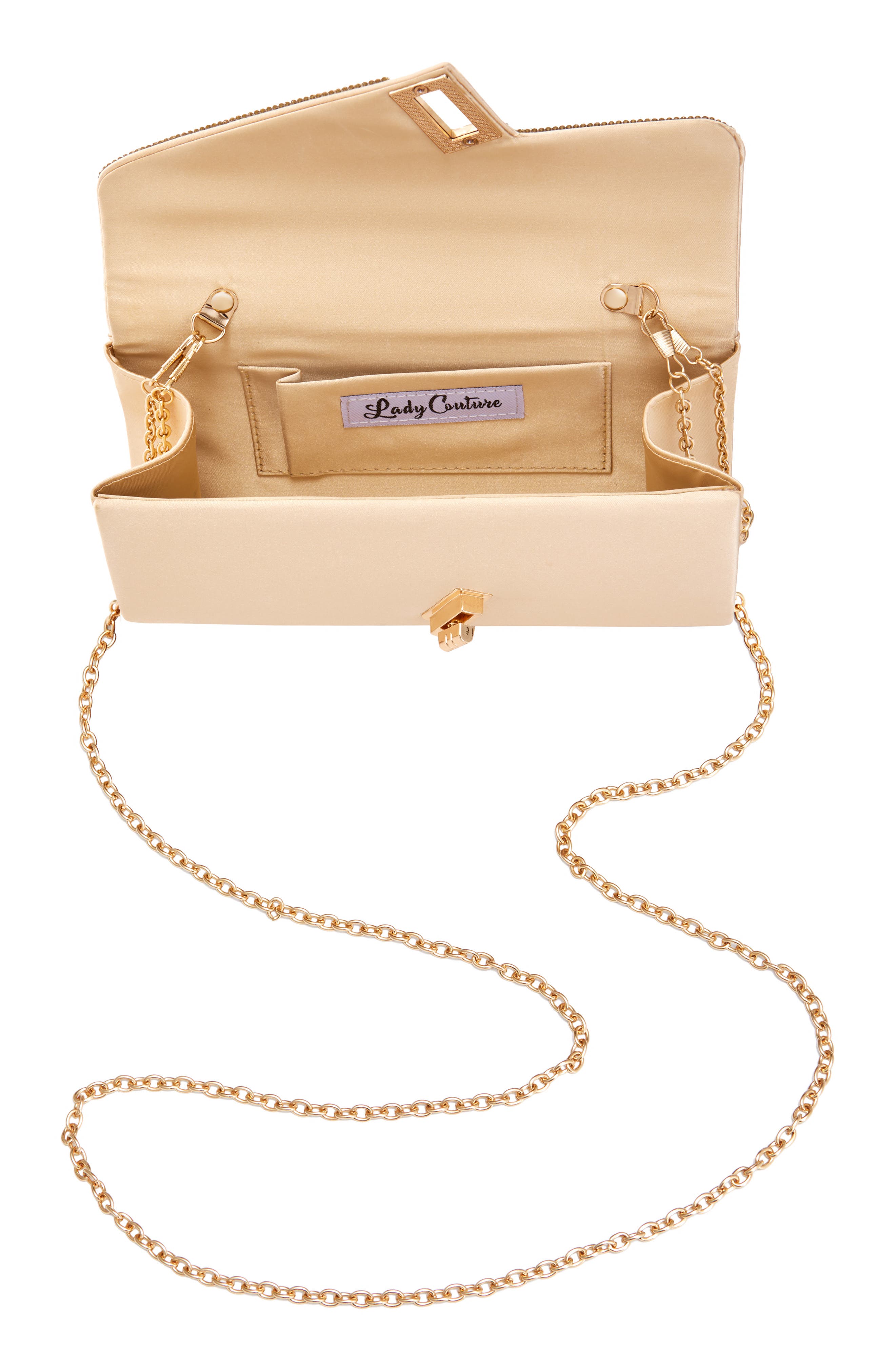 Chic Rhinestone & Satin Envelope Clutch, Alternate, color, GOLD