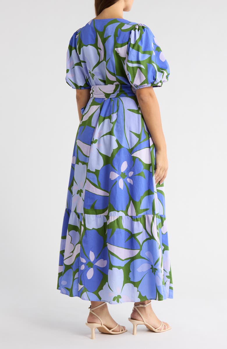 SUGARLIPS Dayana Floral Puff Sleeve Cotton Poplin Wrap Midi Dress, Alternate, color, Green-Blue