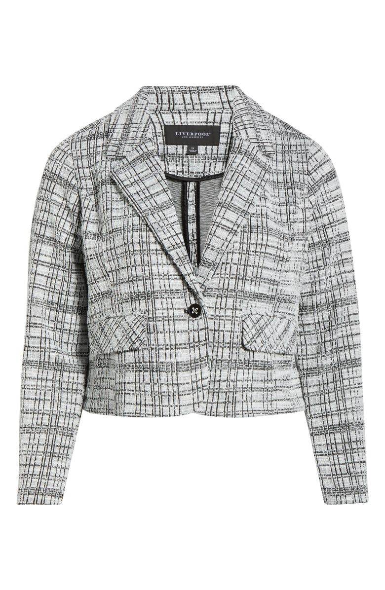 Liverpool Plaid Tweed Crop Blazer, Main, color, Black/ White Plaid