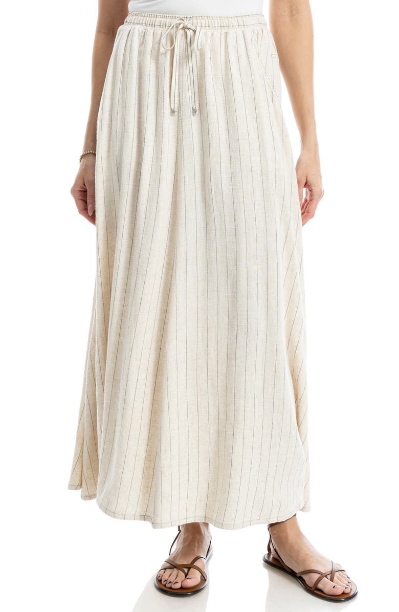 MAX STUDIO Drawstring Circle Skirt, Main, color, Natural/ Black Pinstripe