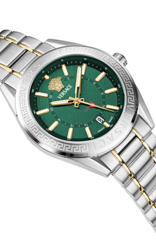 Versace Men's V-code Silver Stainless Steel Bracelet Watch, 42mm In Green/two Tone