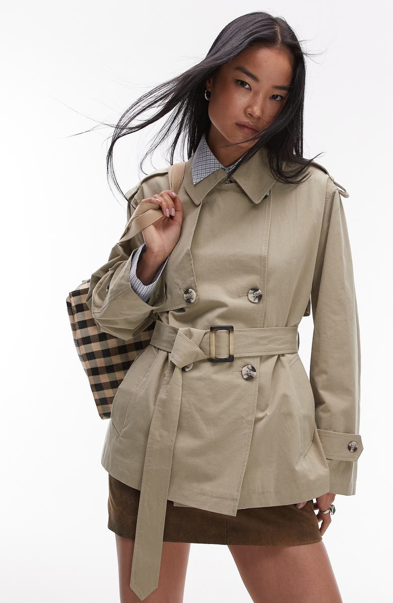 Topshop Short Cotton Trench Coat, Main, color,