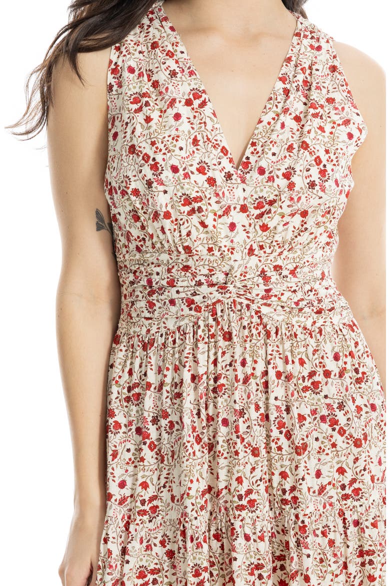 Floral Sleeveless Twist Front Cotton Blend Maxi Dress, Alternate, color, CREAM/ RED WHIMSICAL PETALS