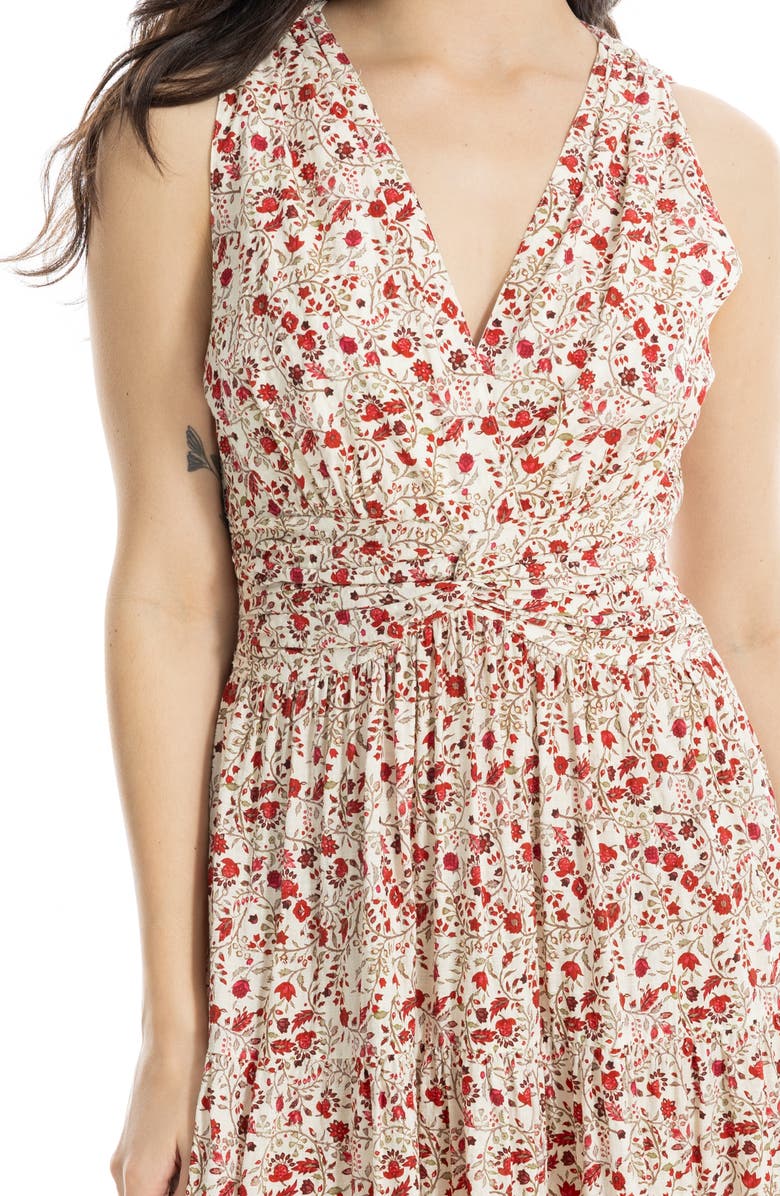MAX STUDIO Floral Sleeveless Twist Front Cotton Blend Maxi Dress, Alternate, color, Cream/ Red Whimsical Petals
