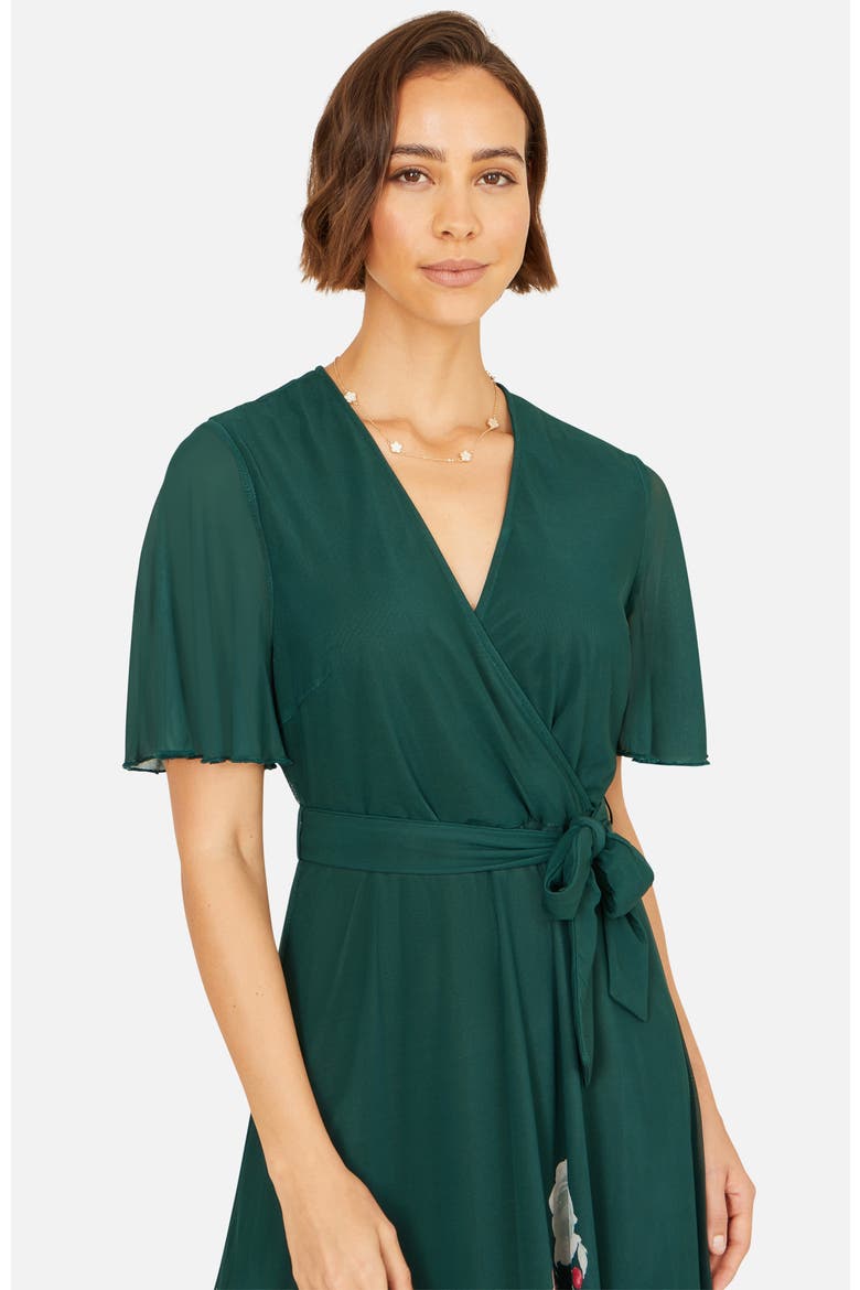 Mesh Wrap Midi Dress, Alternate, color, Green
