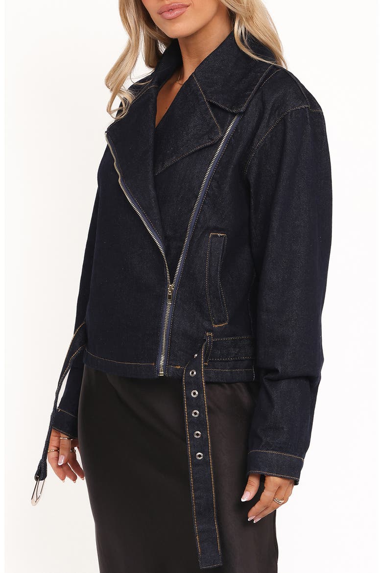 Mira Denim Moto Jacket, Alternate, color, DARK INDIGO