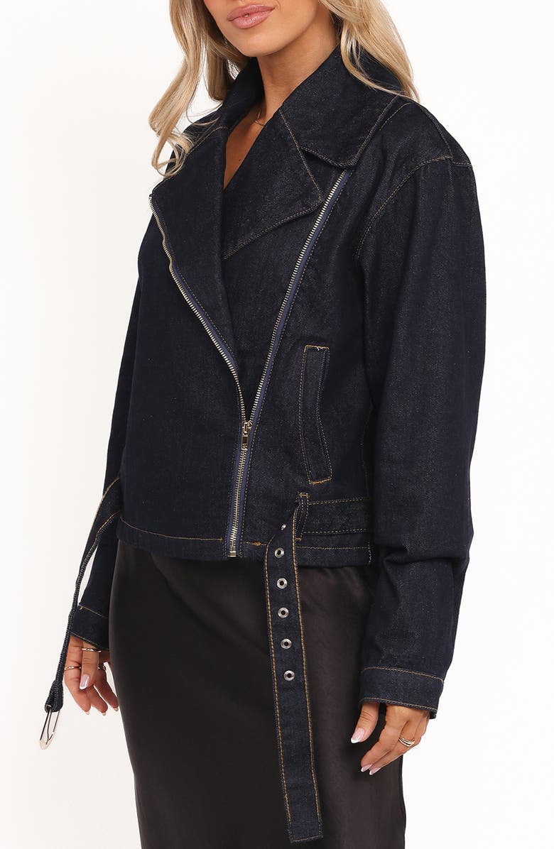 Petal & Pup Mira Denim Moto Jacket, Alternate, color, Dark Indigo