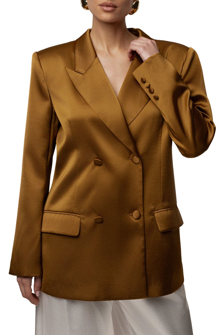 Lara Oversize Satin Blazer, Alternate, color, Bronze