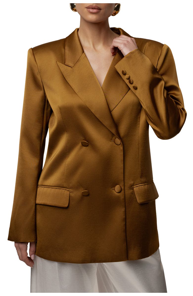 JLUXLABEL Lara Oversize Satin Blazer, Alternate, color, Bronze