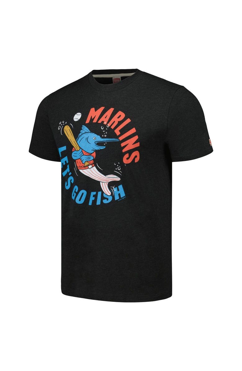 Homage Men's Homage Black Miami Marlins Doodle Collection Let's Go Fish Tri-Blend T-Shirt, Alternate, color, Black