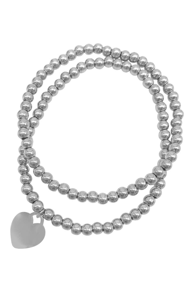 Set of 2 Beaded Heart Bracelets, Main, color, SILVER