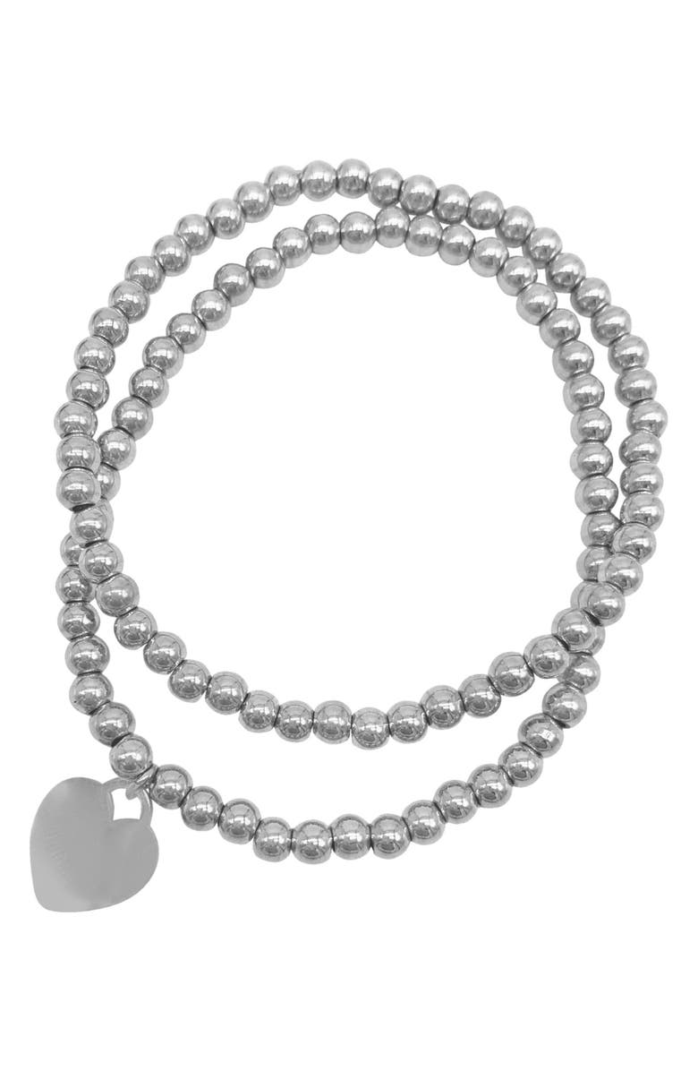Adornia Set of 2 Beaded Heart Bracelets, Main, color, Silver