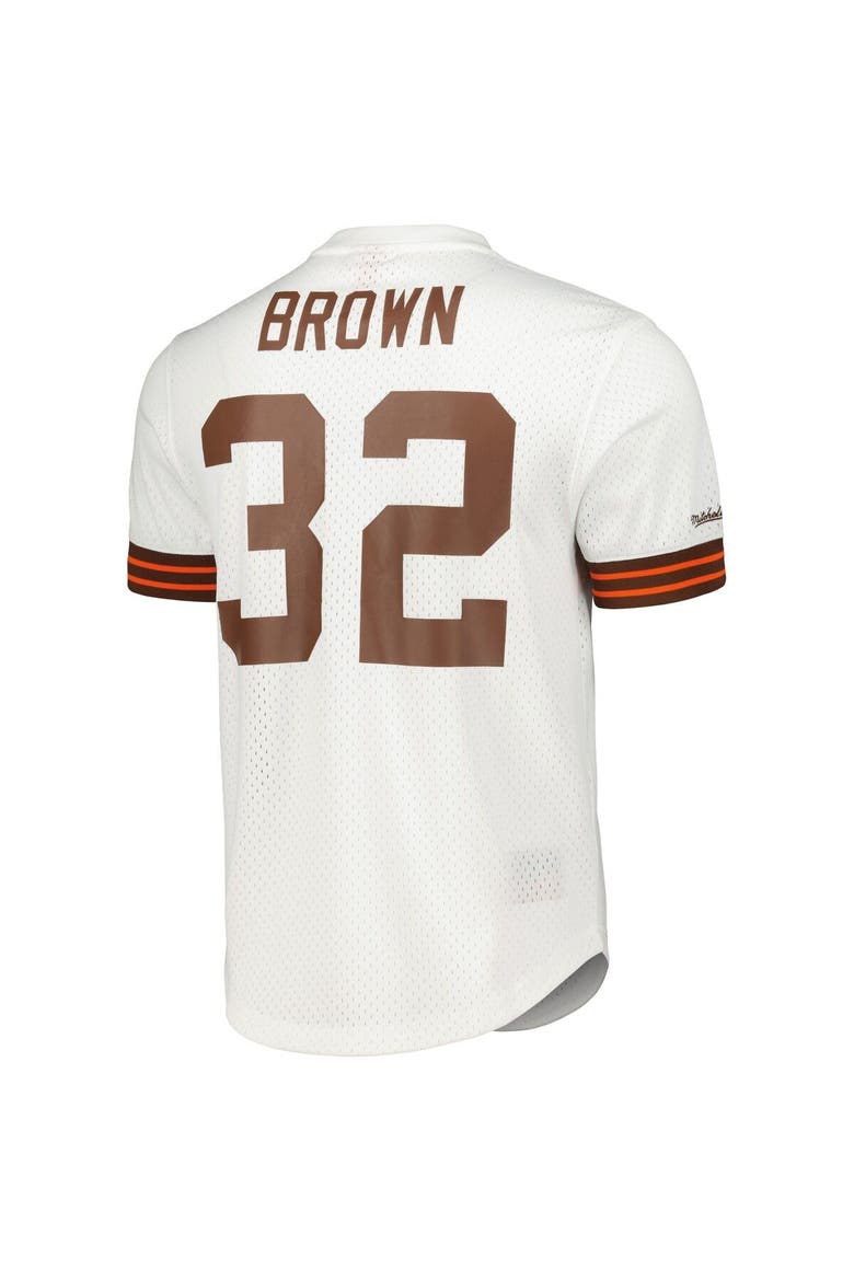 Men's Mitchell & Ness Jim Brown White Cleveland Browns Retired Player Name & Number Mesh Top, Alternate, color, White