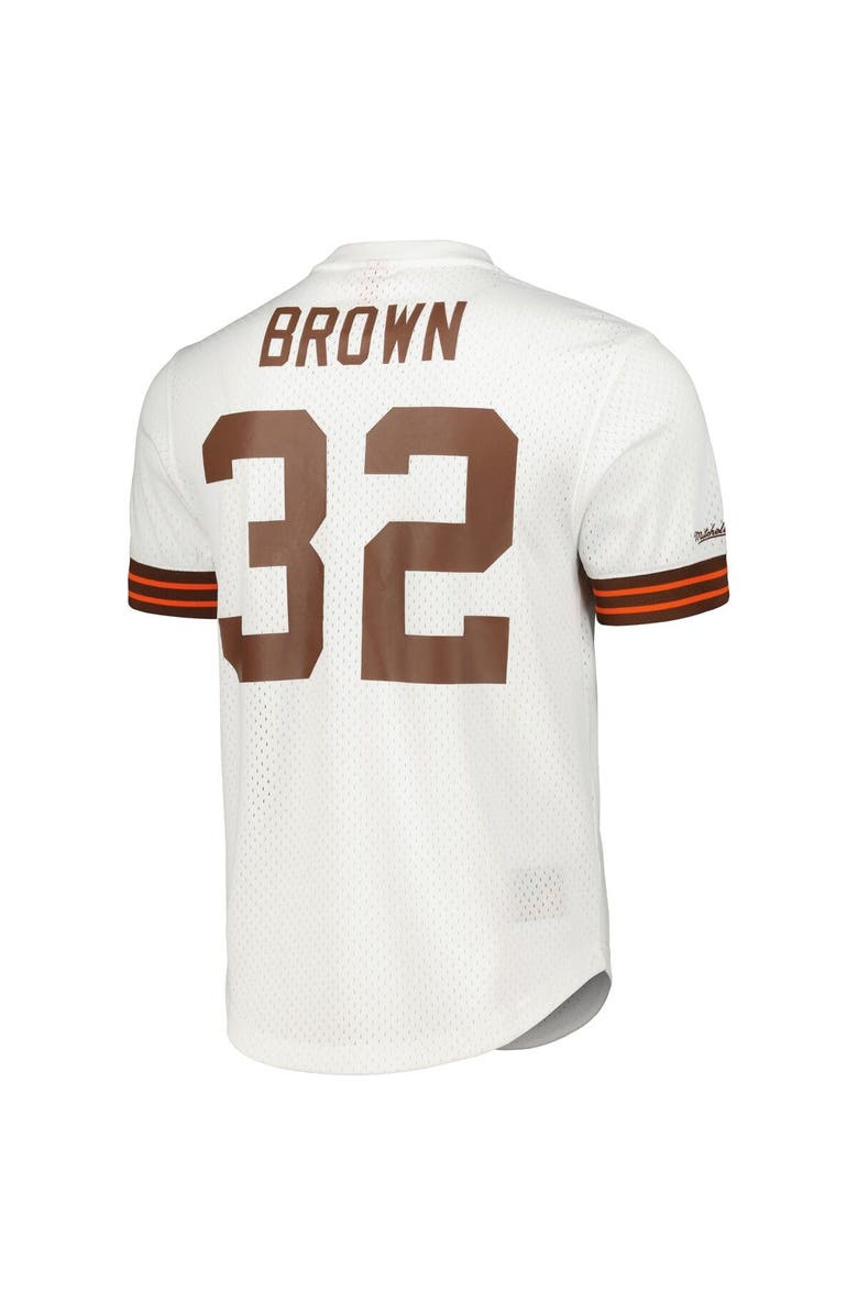 Mitchell & Ness Men's Mitchell & Ness Jim Brown White Cleveland Browns Retired Player Name & Number Mesh Top, Alternate, color, White