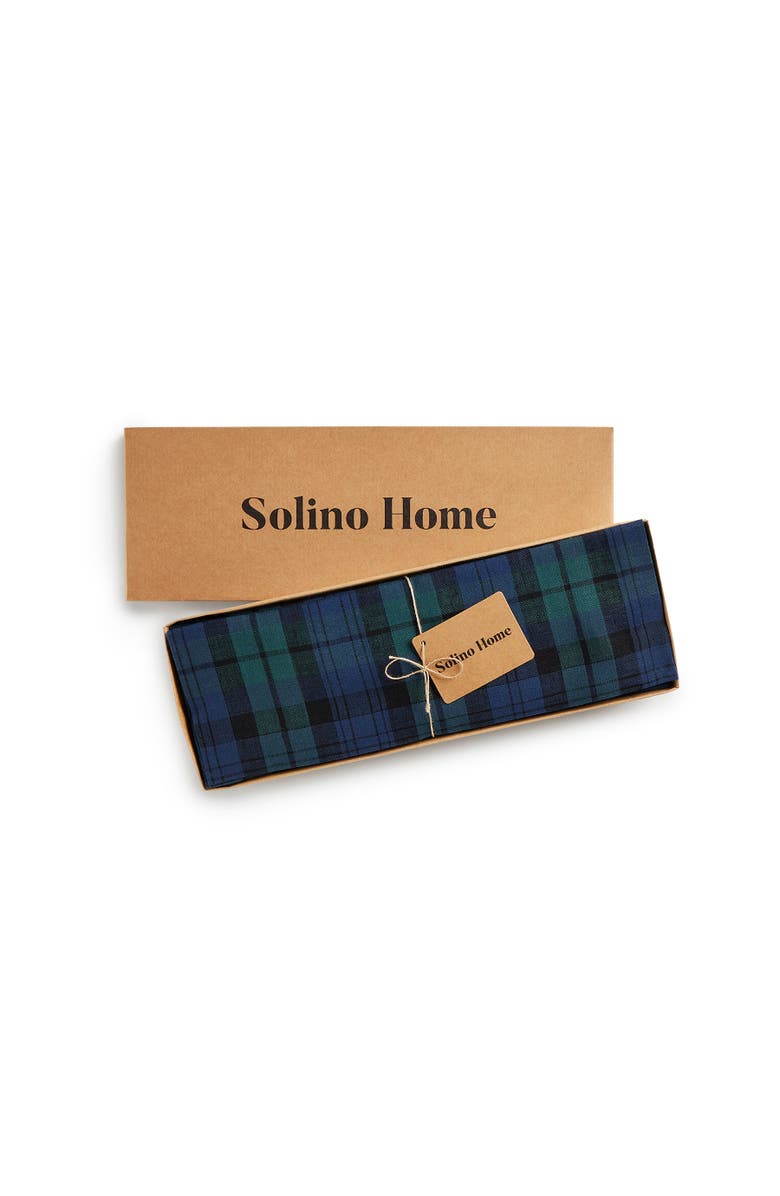 Solino Home Linen Square Placemats Set of 4, 14 x 14 Inch for Dining Table, Holiday and Everyday Table Decor - Blackwatch Plaid, Alternate, color, Blue And Green