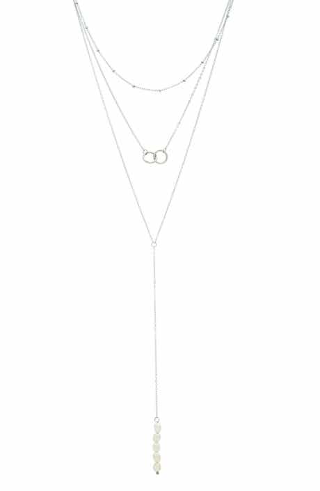 Adornia White Rhodium Plated Triple Strand Interlocking Ring & 19mm Freshwater Pearl Necklace