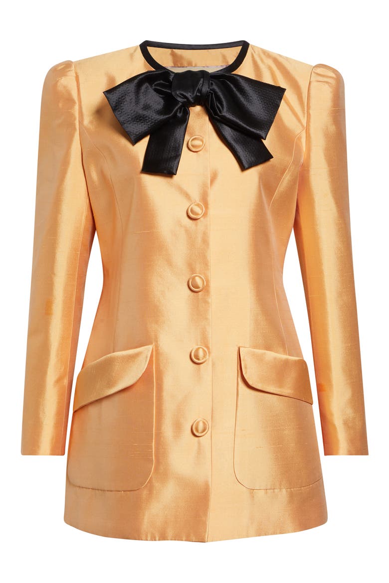 Silk Shantung Bow Jacket, Alternate, color, ORANGE