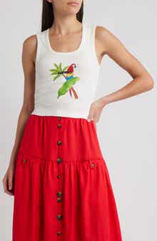 FARM Rio Macaw Embroidered Graphic Cotton Rib Tank