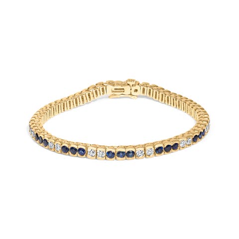 14K Gold 1 3/4 Ct Diamond & 5.0 Ct Sapphire Tennis Bracelet