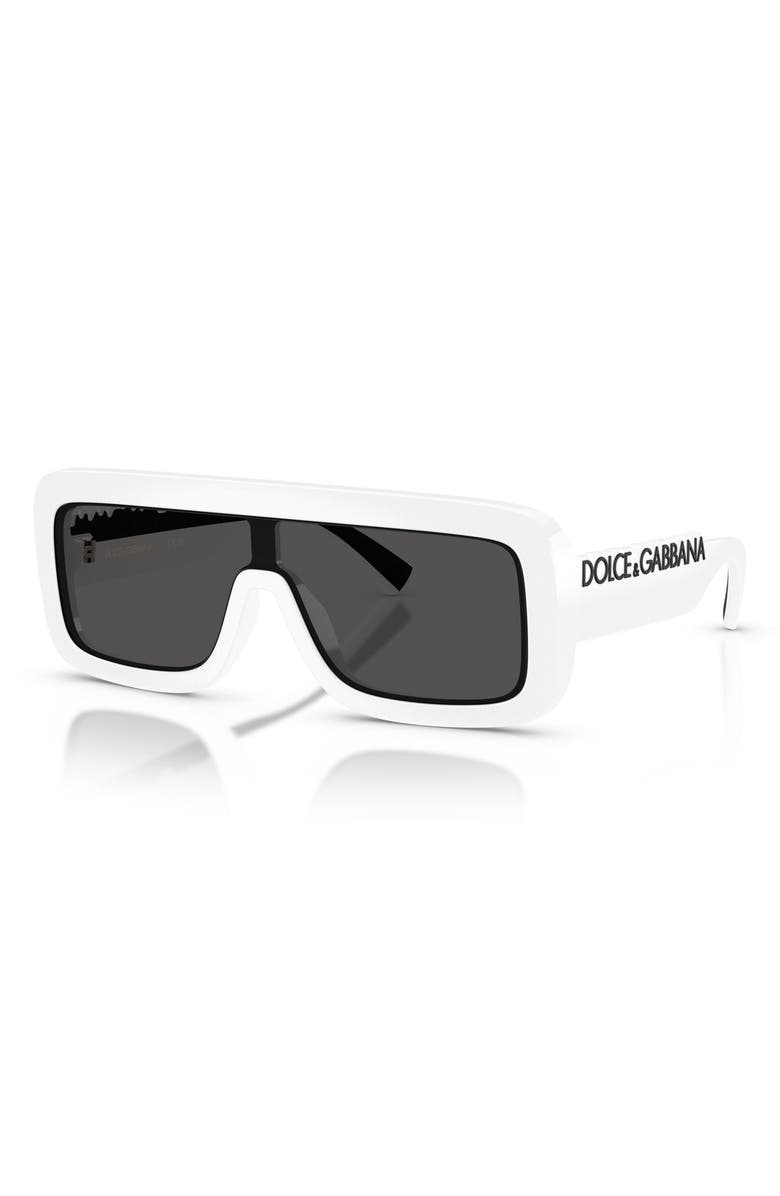Dolce&Gabbana Kids' 118mm Rectangular Shield Sunglasses, Alternate, color, White / Dark Grey