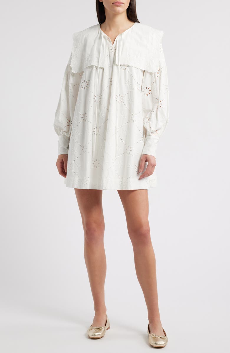 Damson Madder Cassidy Long Sleeve Organic Cotton Eyelet Minidress