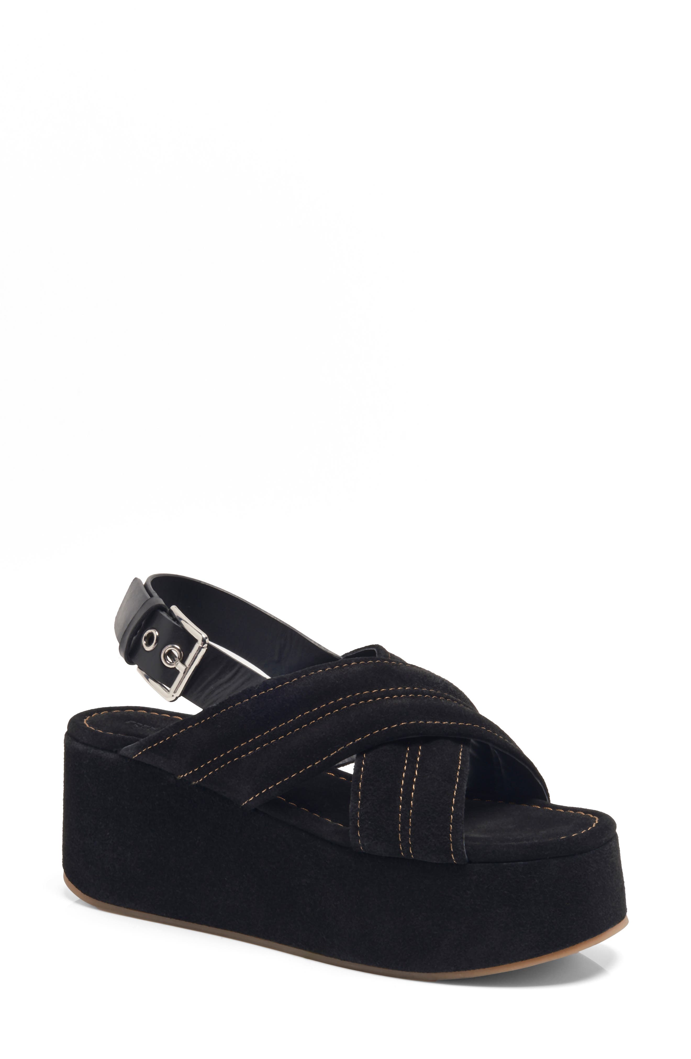Free People Beach Party Platform Sandal, Main, color, Black Suede
