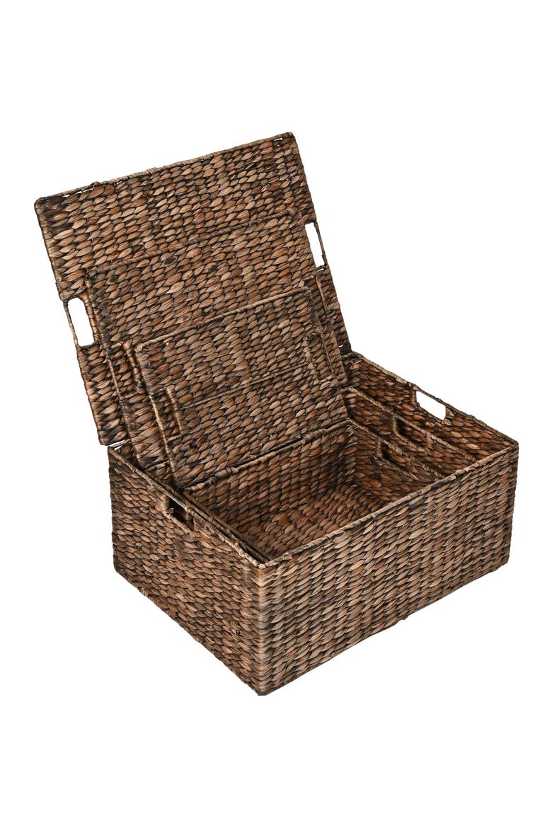 Brooks Classic Farmhouse Woven Hyacinth Rectangular Storage Baskets with Lids and Handles, Alternate, color, Brown