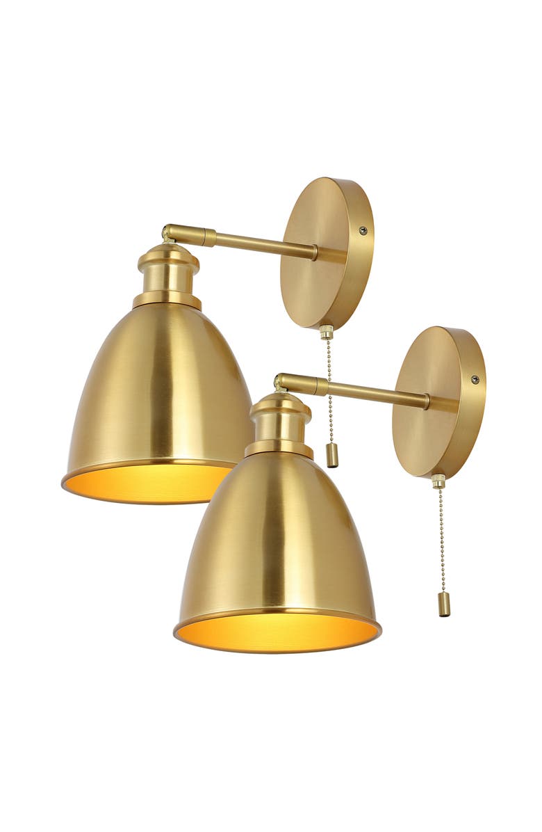 JONATHAN Y Hudson 1-Light Farmhouse Bohemian Iron LED Sconce, Main, color, Brass Gold