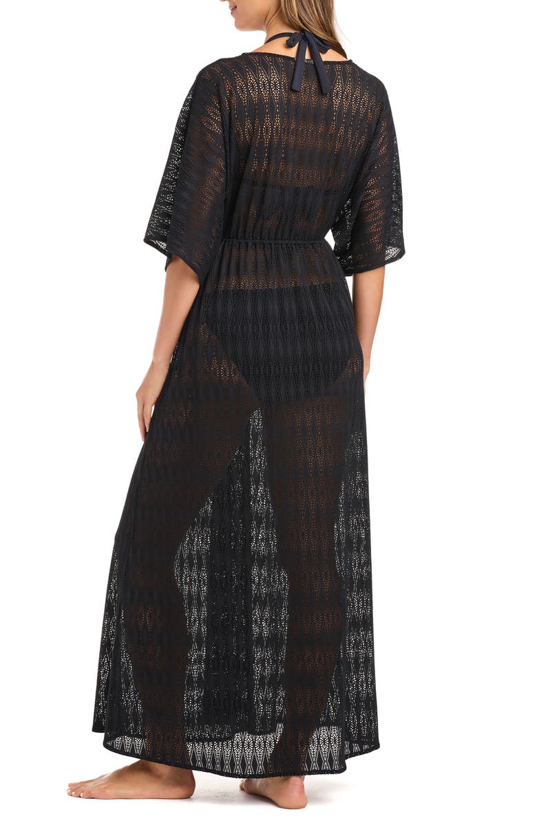 BLEU by Rod Beattie Open Stitch Cover Up Caftan, Alternate, color, Black
