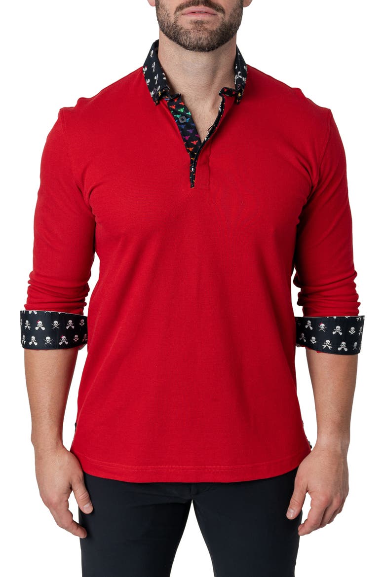Newton Solid Head Red Long Sleeve Polo, Main, color, RED