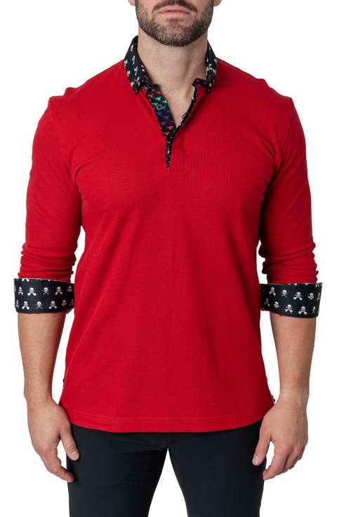 Newton Solid Head Red Long Sleeve Polo