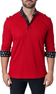 Maceoo Newton Solid Head Red Long Sleeve Polo