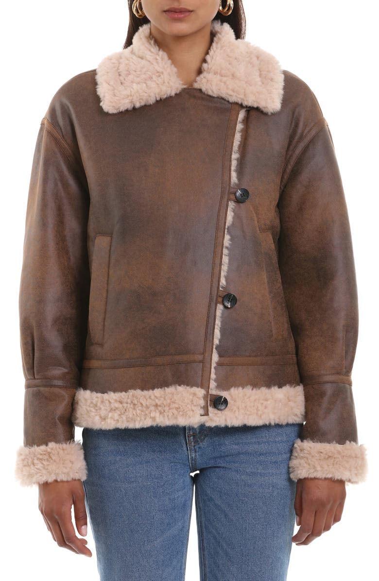 Avec Les Filles Faux Shearling Moto Jacket, Alternate, color, 
