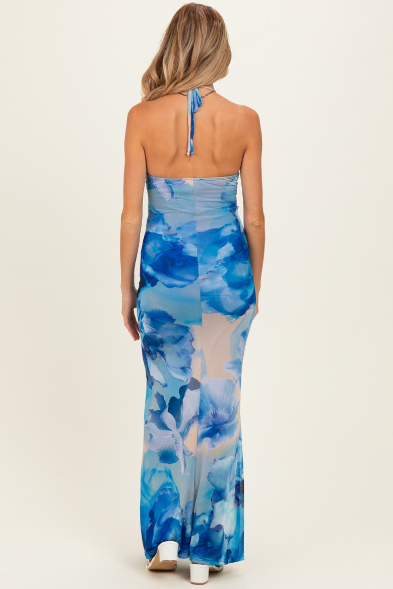 Floral Halter Mesh Maxi Dress, Alternate, color, Blue