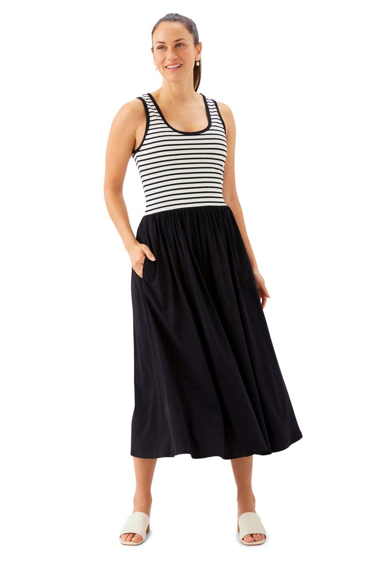 Stripe Sleeveless Midi Dress, Alternate, color, IVORY W/ BLACK