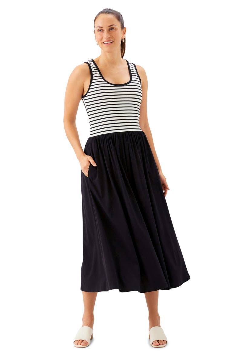 Karen Kane Stripe Sleeveless Midi Dress, Alternate, color, Ivory W/ Black