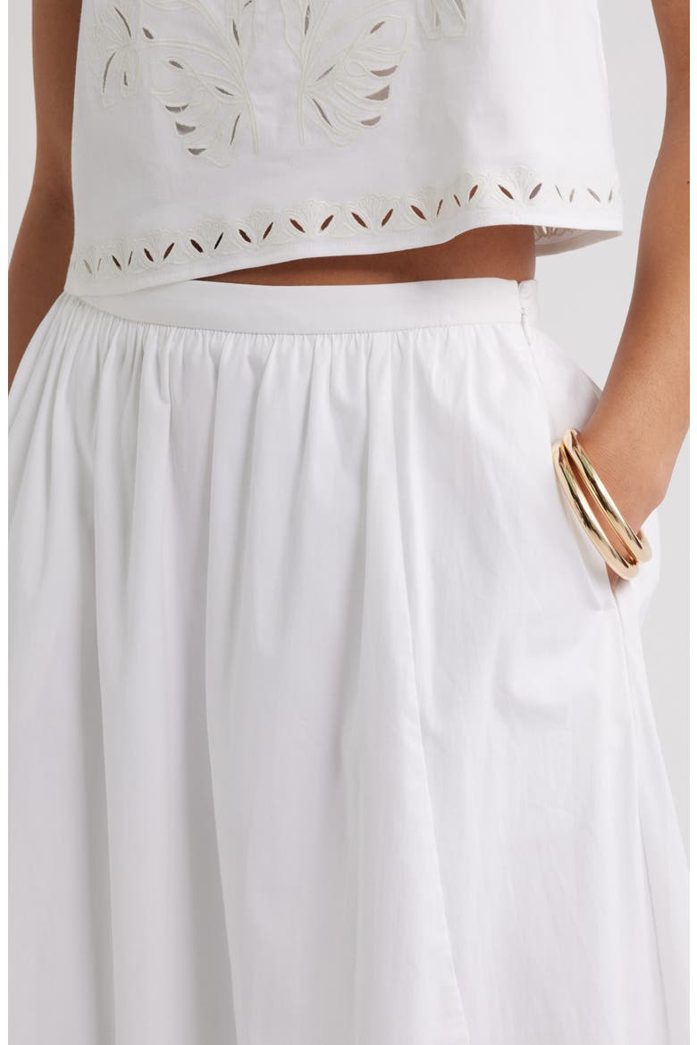 Embroidered Stretch Cotton Poplin Midi Skirt, Alternate, color, WHITE