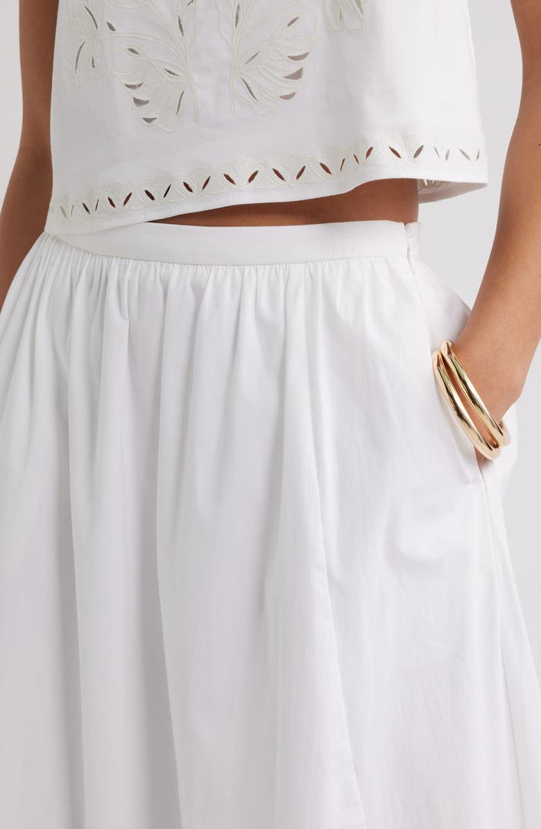 Open Edit Embroidered Stretch Cotton Poplin Midi Skirt, Alternate, color, White