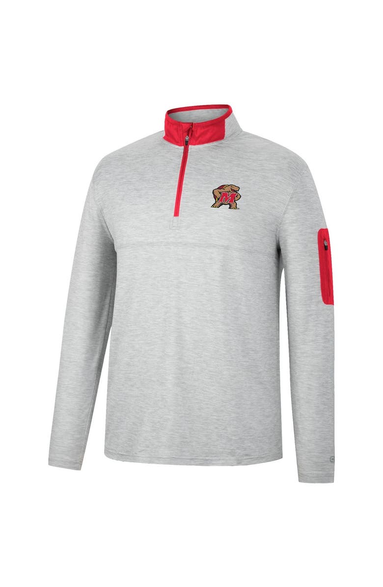 COLOSSEUM Men's Colosseum Heathered Gray/Red Maryland Terrapins Country Club Windshirt Quarter-Zip Jacket, Alternate, color,