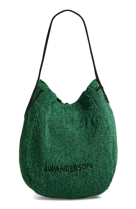 Small Bulb Beaded Leather Hobo Bag