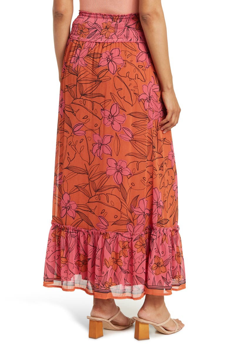 DR2 by Daniel Rainn Floral Smocked Waist Ruffle Hem Maxi Skirt, Alternate, color, 