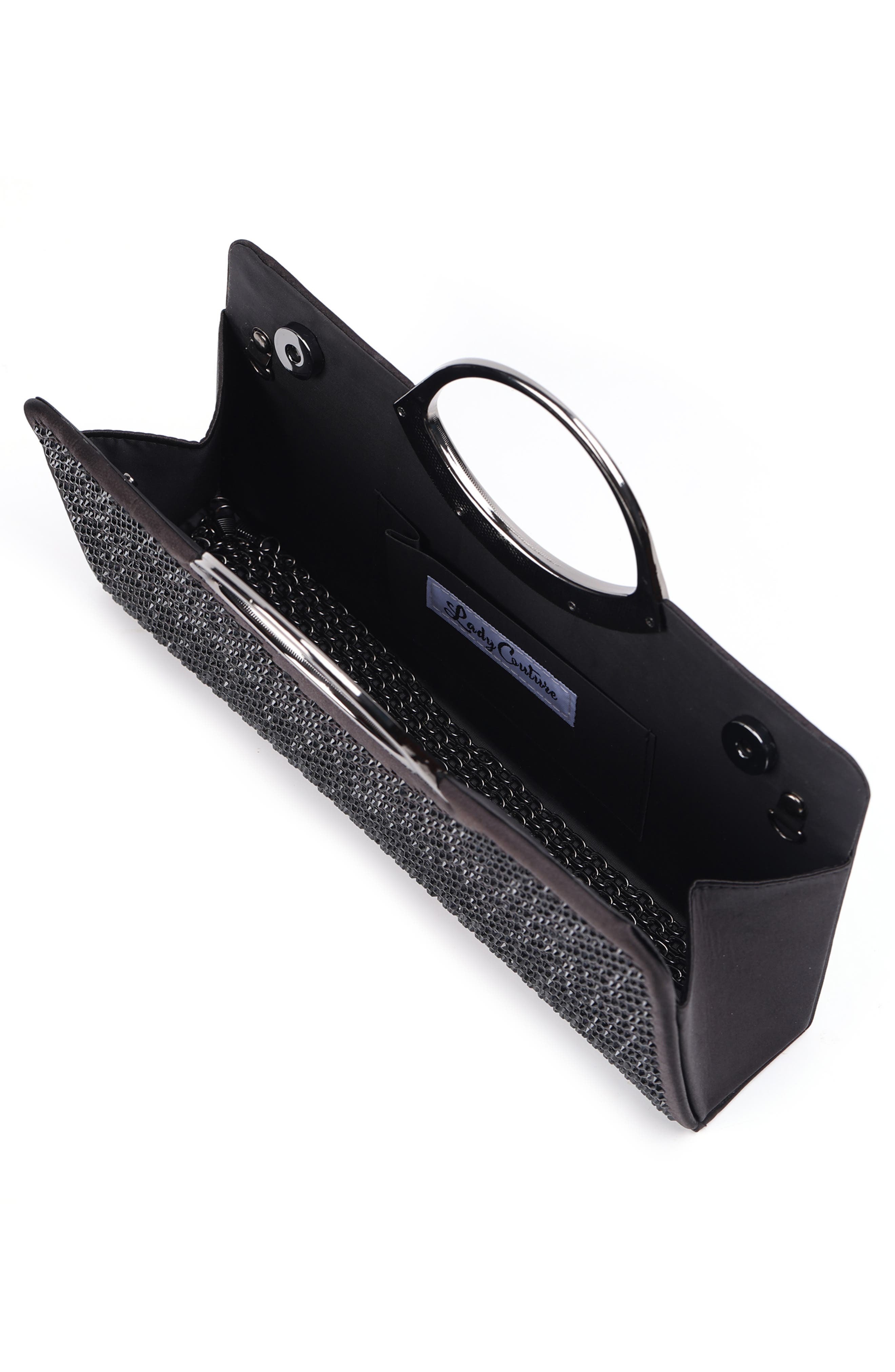 LADY COUTURE Tango Rhinestone Satin Clutch, Alternate, color, Black